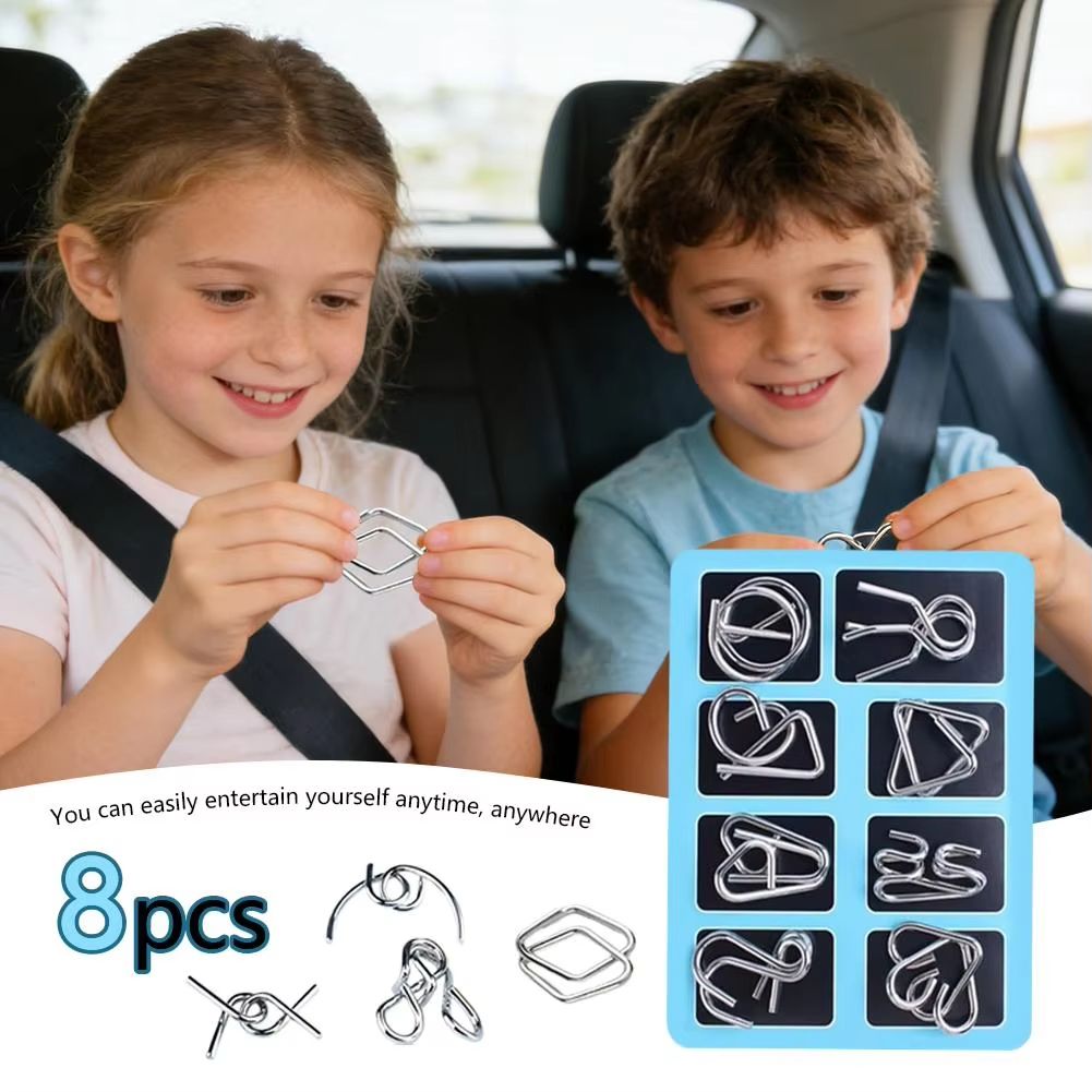 Early Education Educational Toys 8PCS Set Metal  Puzzle Brain Teaser IQ Test Disentanglemen Iron Link Unlock Interlock Game Adults Kids Educational Toys Building Toys Learning Education Games Puzzles