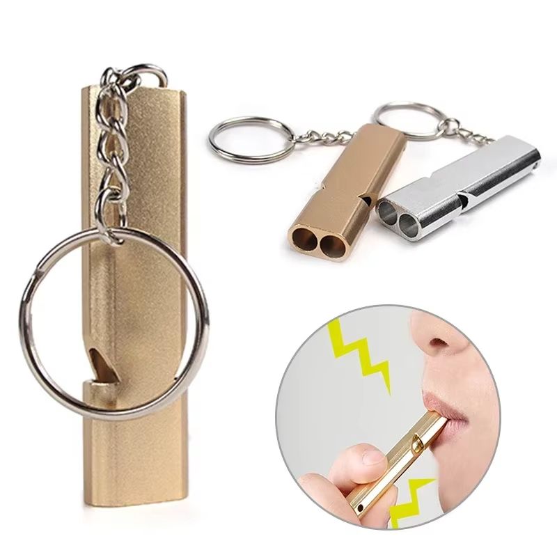 2PCS Aluminum Alloy Referee Whistle, Loud Sports Whistle with Keychain, Double-Tube High Decibel Emergency Survival Whistle for Basketball, Football, Training, Outdoor Activities and Safety