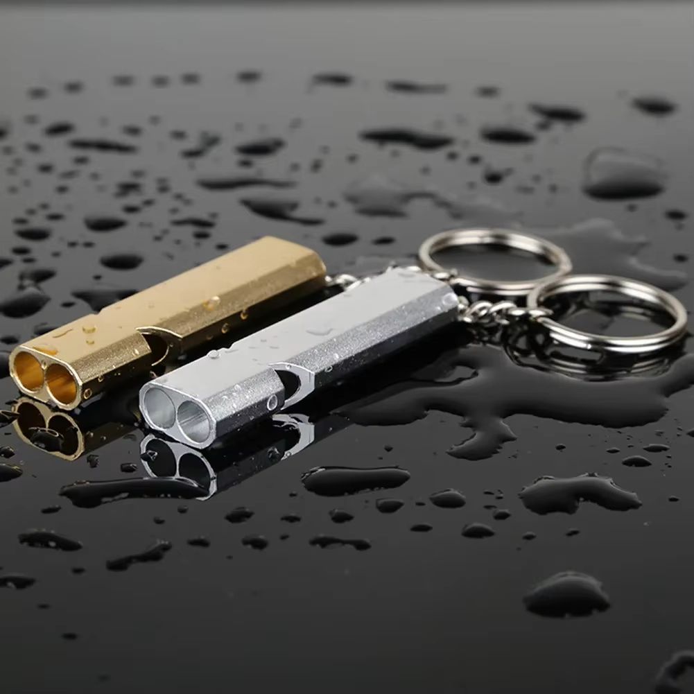 2PCS Aluminum Alloy Referee Whistle, Loud Sports Whistle with Keychain, Double-Tube High Decibel Emergency Survival Whistle for Basketball, Football, Training, Outdoor Activities and Safety