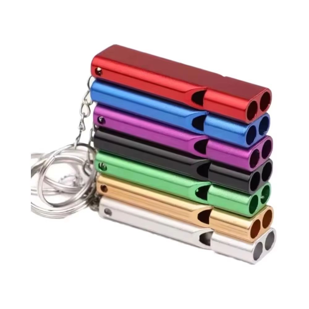 2PCS Aluminum Alloy Referee Whistle, Loud Sports Whistle with Keychain, Double-Tube High Decibel Emergency Survival Whistle for Basketball, Football, Training, Outdoor Activities and Safety