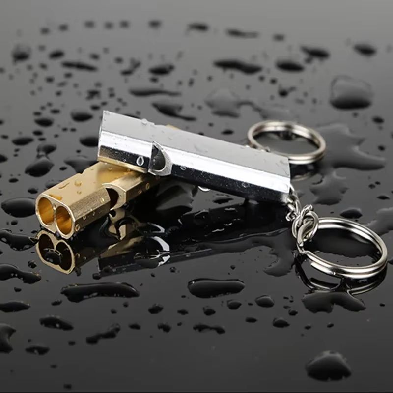 2PCS Aluminum Alloy Referee Whistle, Loud Sports Whistle with Keychain, Double-Tube High Decibel Emergency Survival Whistle for Basketball, Football, Training, Outdoor Activities and Safety
