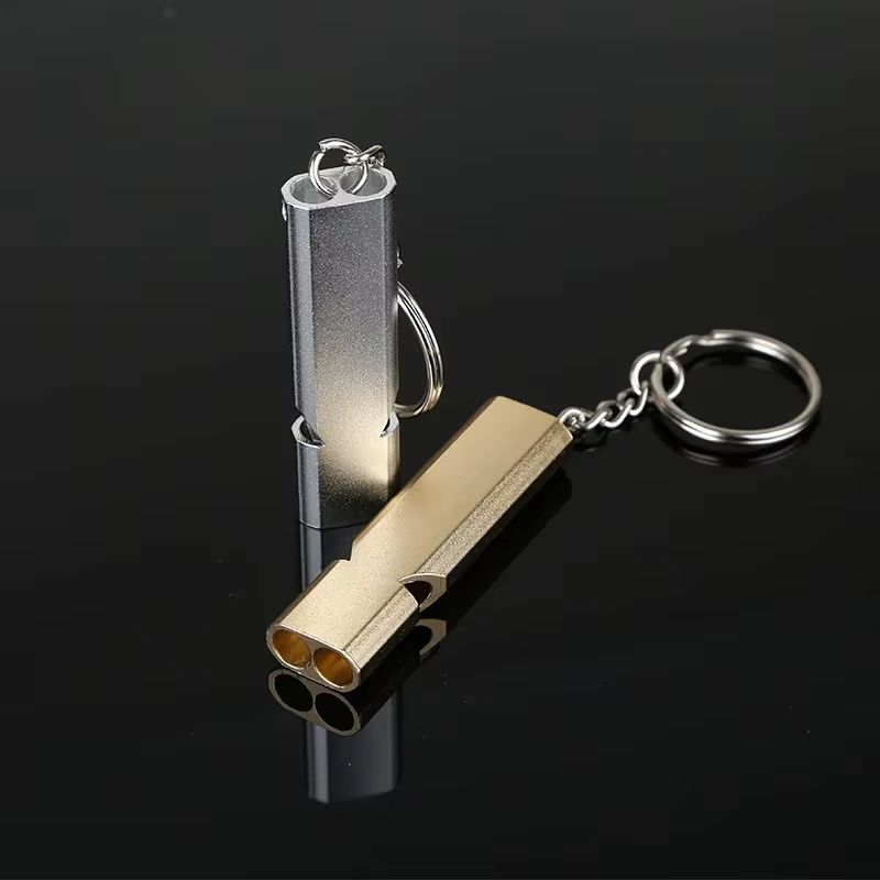 2PCS Aluminum Alloy Referee Whistle, Loud Sports Whistle with Keychain, Double-Tube High Decibel Emergency Survival Whistle for Basketball, Football, Training, Outdoor Activities and Safety