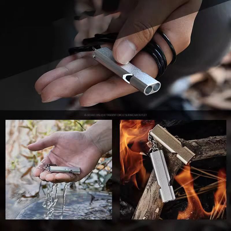 2PCS Aluminum Alloy Referee Whistle, Loud Sports Whistle with Keychain, Double-Tube High Decibel Emergency Survival Whistle for Basketball, Football, Training, Outdoor Activities and Safety