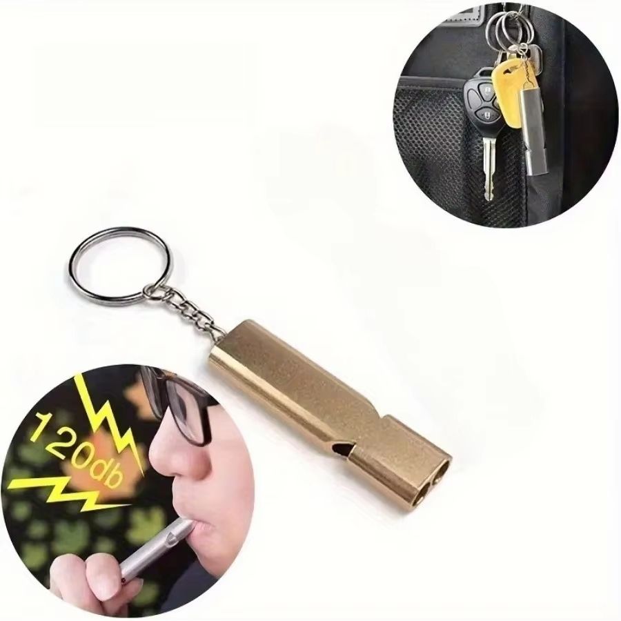 2PCS Aluminum Alloy Referee Whistle, Loud Sports Whistle with Keychain, Double-Tube High Decibel Emergency Survival Whistle for Basketball, Football, Training, Outdoor Activities and Safety