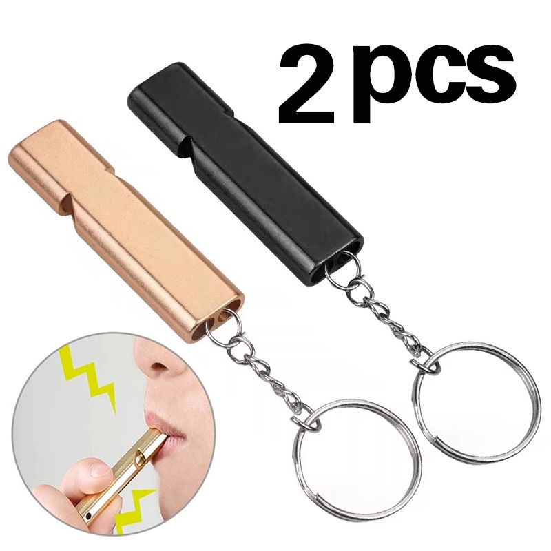 2PCS Aluminum Alloy Referee Whistle, Loud Sports Whistle with Keychain, Double-Tube High Decibel Emergency Survival Whistle for Basketball, Football, Training, Outdoor Activities and Safety