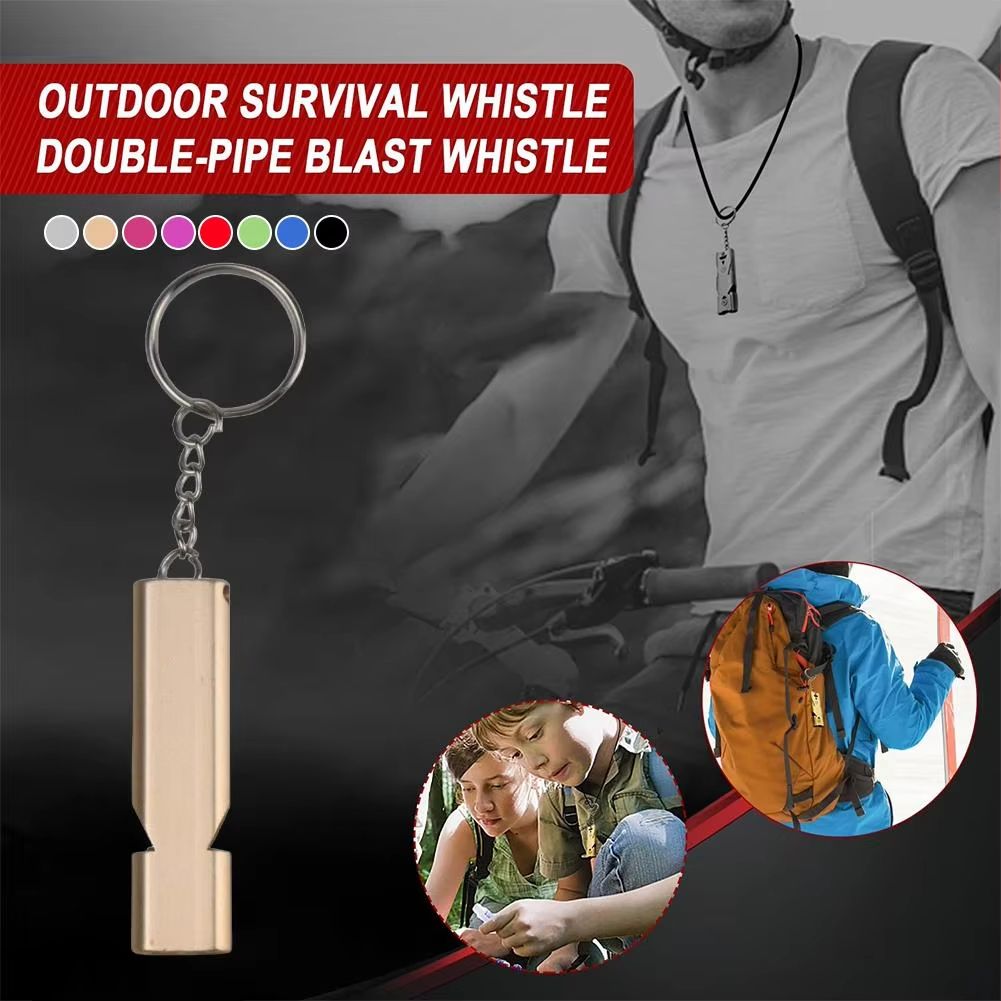 2PCS Aluminum Alloy Referee Whistle, Loud Sports Whistle with Keychain, Double-Tube High Decibel Emergency Survival Whistle for Basketball, Football, Training, Outdoor Activities and Safety