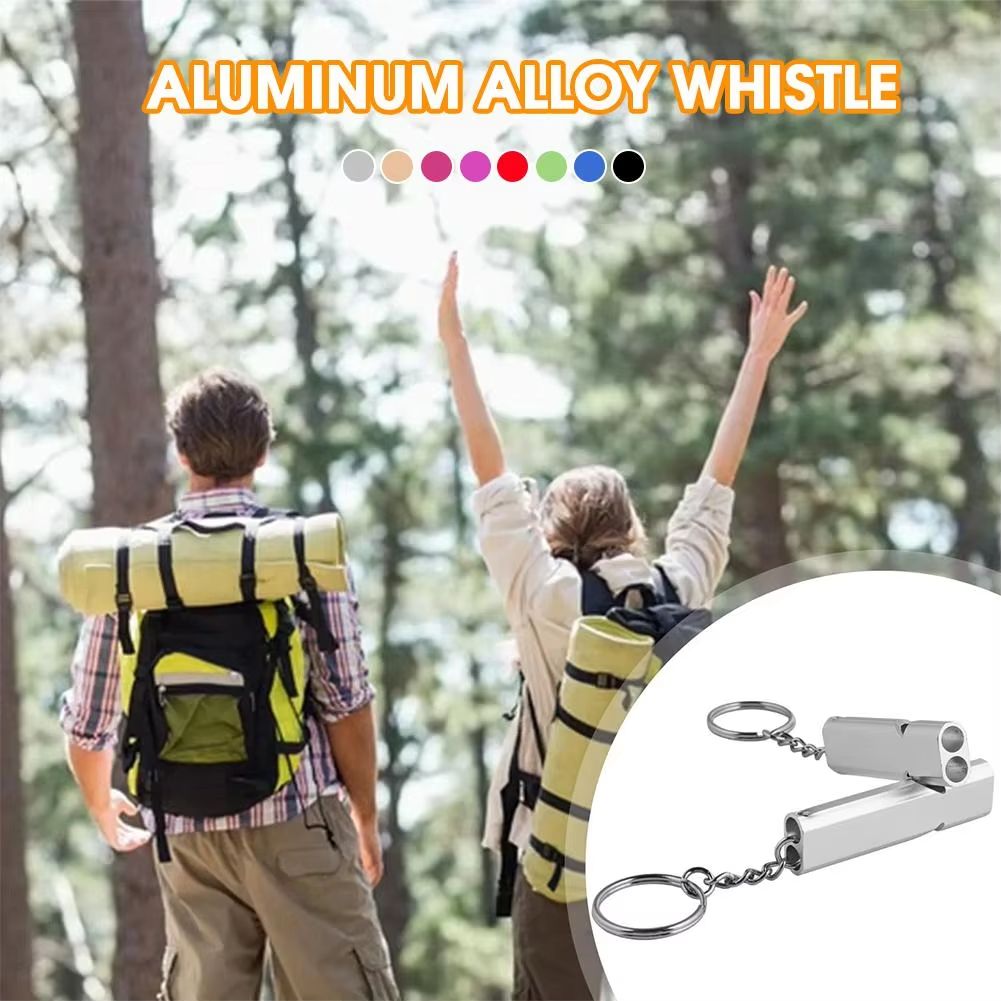 2PCS Aluminum Alloy Referee Whistle, Loud Sports Whistle with Keychain, Double-Tube High Decibel Emergency Survival Whistle for Basketball, Football, Training, Outdoor Activities and Safety
