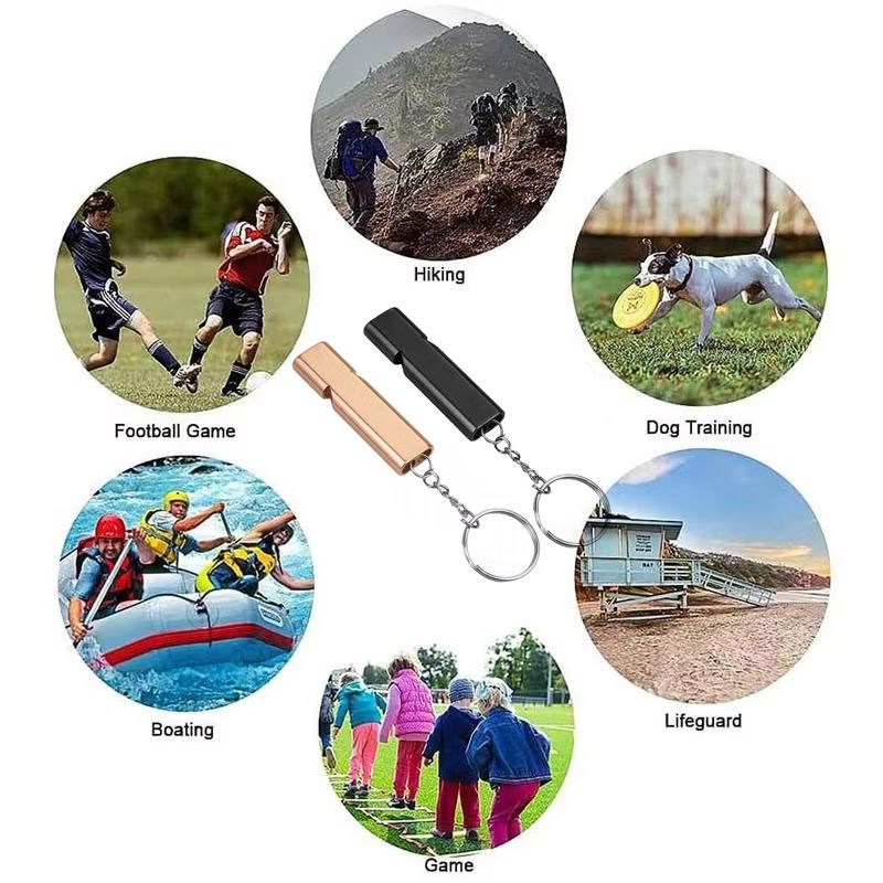 2PCS Aluminum Alloy Referee Whistle, Loud Sports Whistle with Keychain, Double-Tube High Decibel Emergency Survival Whistle for Basketball, Football, Training, Outdoor Activities and Safety