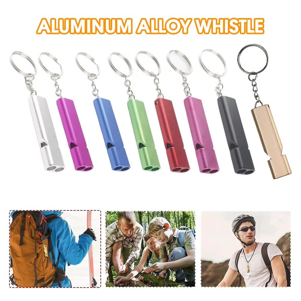 2PCS Aluminum Alloy Referee Whistle, Loud Sports Whistle with Keychain, Double-Tube High Decibel Emergency Survival Whistle for Basketball, Football, Training, Outdoor Activities and Safety