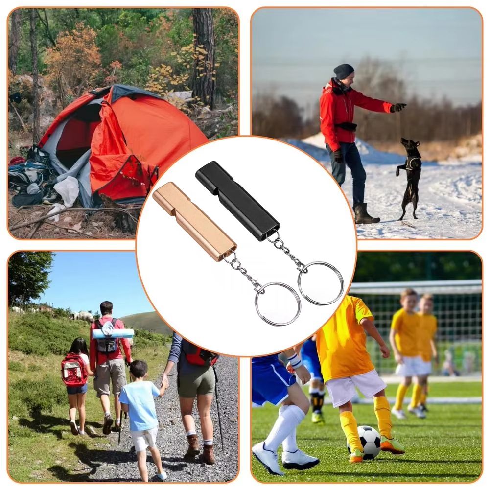 2PCS Aluminum Alloy Referee Whistle, Loud Sports Whistle with Keychain, Double-Tube High Decibel Emergency Survival Whistle for Basketball, Football, Training, Outdoor Activities and Safety