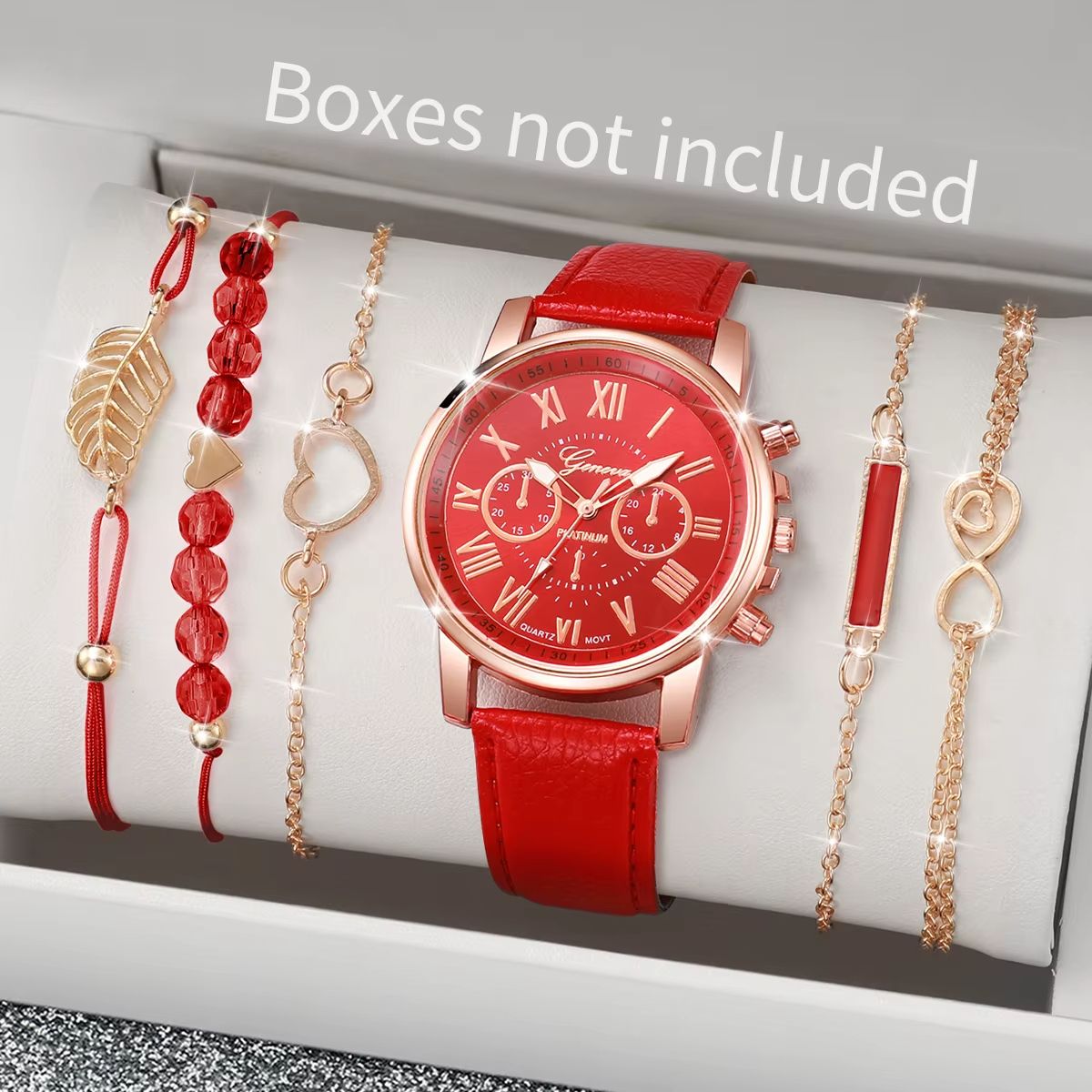 6 In 1 Women's Watch Jewelry Stylish And Casual Quartz Watch Paired With Exquisite Jewelry (Including 5 Bracelets iIn Different Styles)—Set For Daily Party Birthday Gift