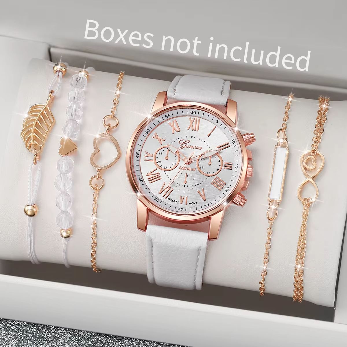 6 In 1 Women's Watch Jewelry Stylish And Casual Quartz Watch Paired With Exquisite Jewelry (Including 5 Bracelets iIn Different Styles)—Set For Daily Party Birthday Gift