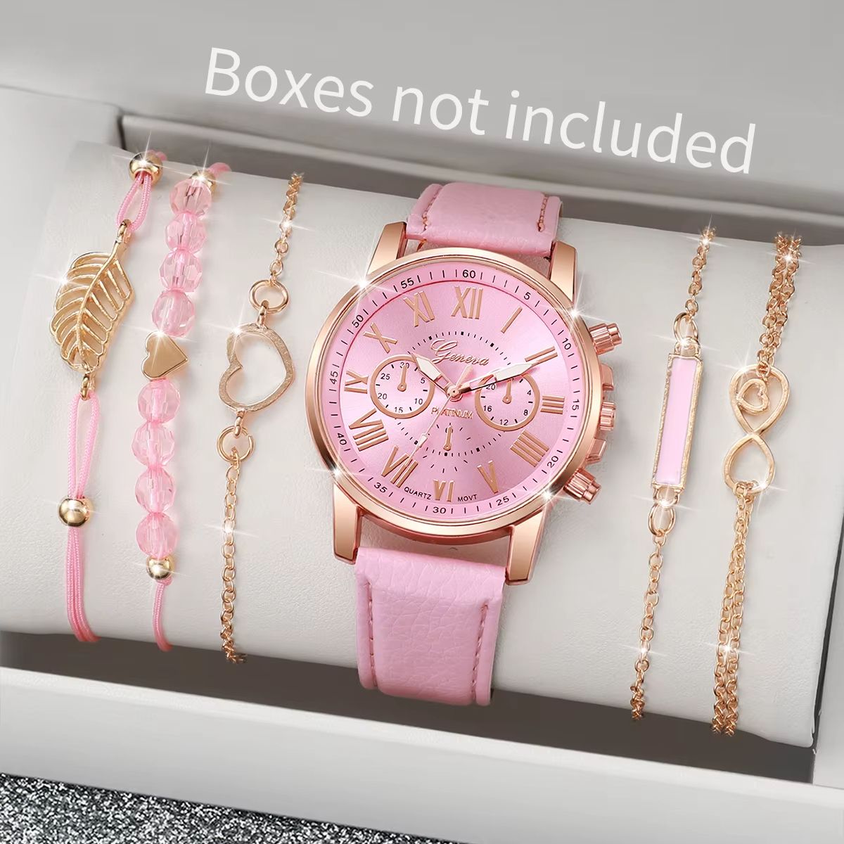 6 In 1 Women's Watch Jewelry Stylish And Casual Quartz Watch Paired With Exquisite Jewelry (Including 5 Bracelets iIn Different Styles)—Set For Daily Party Birthday Gift