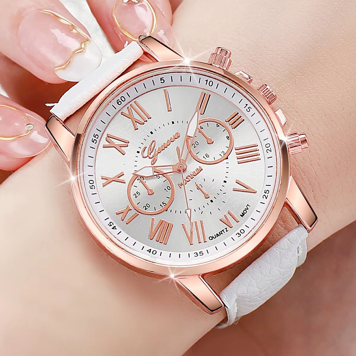 6 In 1 Women's Watch Jewelry Stylish And Casual Quartz Watch Paired With Exquisite Jewelry (Including 5 Bracelets iIn Different Styles)—Set For Daily Party Birthday Gift
