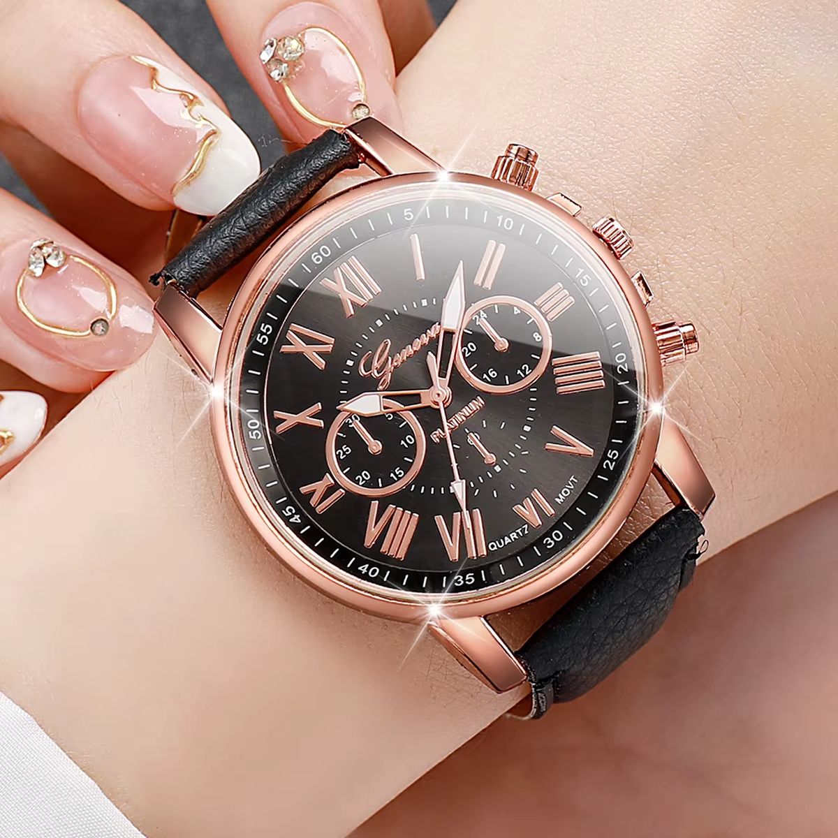 6 In 1 Women's Watch Jewelry Stylish And Casual Quartz Watch Paired With Exquisite Jewelry (Including 5 Bracelets iIn Different Styles)—Set For Daily Party Birthday Gift