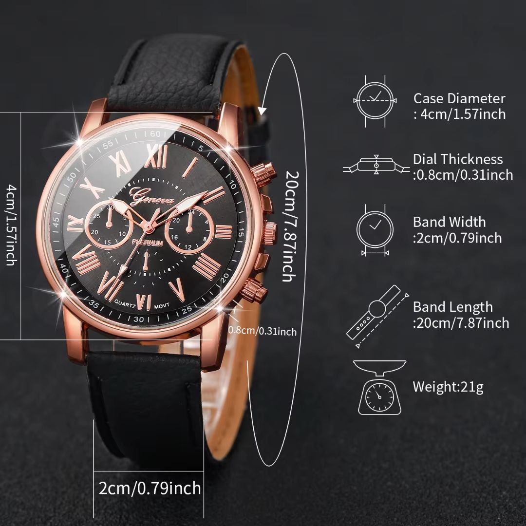 6 In 1 Women's Watch Jewelry Stylish And Casual Quartz Watch Paired With Exquisite Jewelry (Including 5 Bracelets iIn Different Styles)—Set For Daily Party Birthday Gift