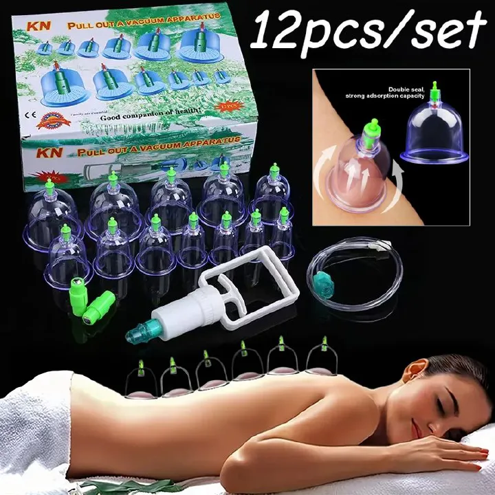 12Pcs Vacuum Cupping Sets with Pumping Gun Suction Cups Back Massage Body Cup Detox Anti Cellulite Cans Healthy Care Jars Health Care And Physical Therapy Massage Tools