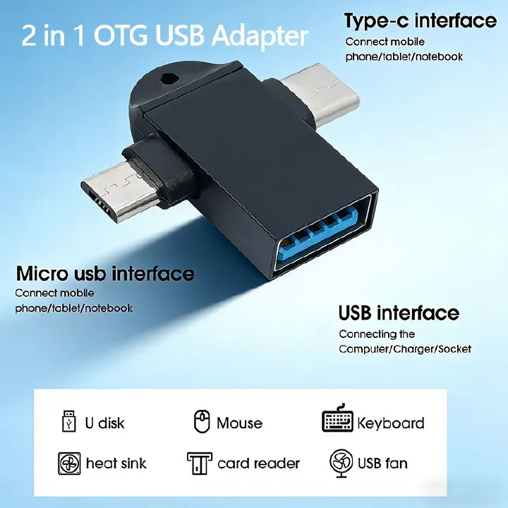 2 in 1 OTG Adapter USB 3.0 Female To Micro USB Male And Type-C Male Connector Aluminum Alloy on The Go Converter For Macbook pro Samsung Huawei Xiaomi USB Data Cable OTG