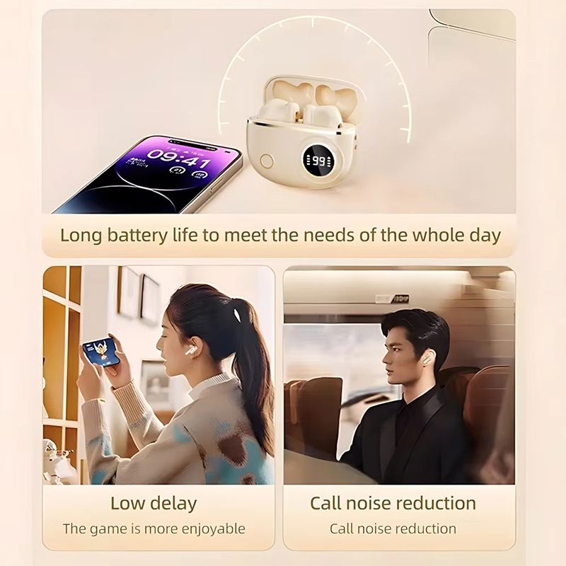 True Wireless In-Ear Headphones Ultra Long Battery Life Bluetooth Earpods Noise Cancelling Waterproof Sports Earbuds Sleek Design Comfortable Fit Premium Sound Gaming Earphones for Sport