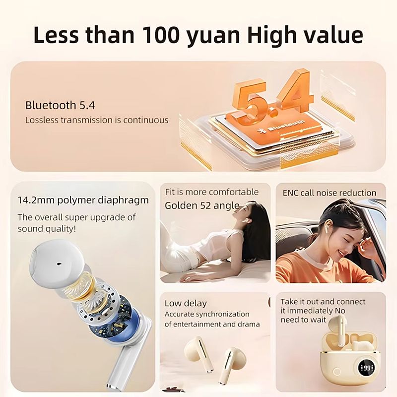 True Wireless In-Ear Headphones Ultra Long Battery Life Bluetooth Earpods Noise Cancelling Waterproof Sports Earbuds Sleek Design Comfortable Fit Premium Sound Gaming Earphones for Sport