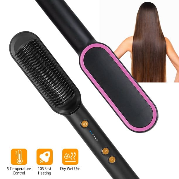 🍆On offer🍆◀️Shop now ▶️Simply Straight Hot Comb Blowdry Hair Straightener Brush Electric Hand Hair Blow Dryer.1. Heats up fast 
2. 60minute Auto shut- off 
3. LCD Screen Display Temperature
4. 3D Ce