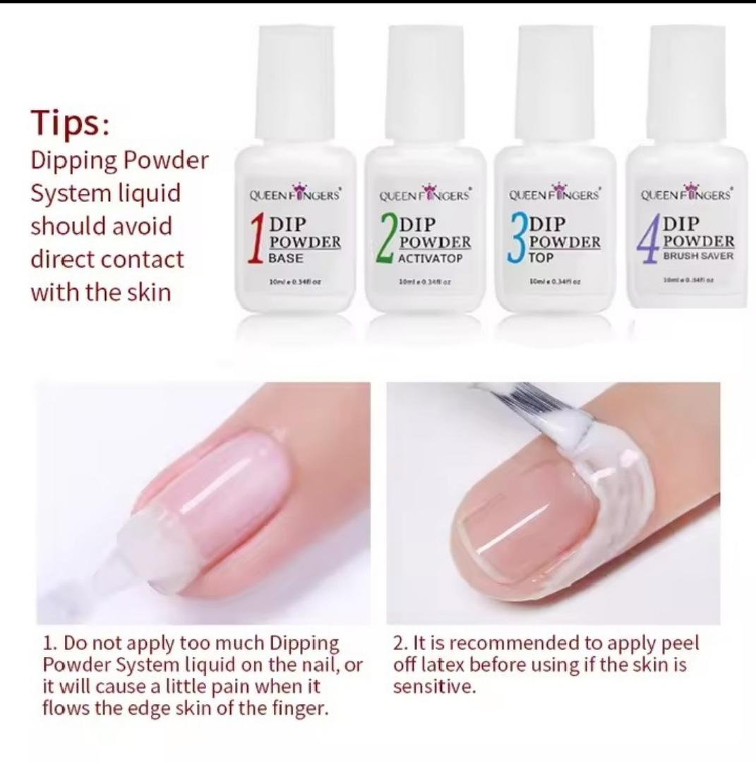 4-in-1 DIP NAIL LIQUID SET – BASE, ACTIVATOR, TOP COAT & BRUSH SAVER (COMPLETE DIP POWDER SYSTEM)