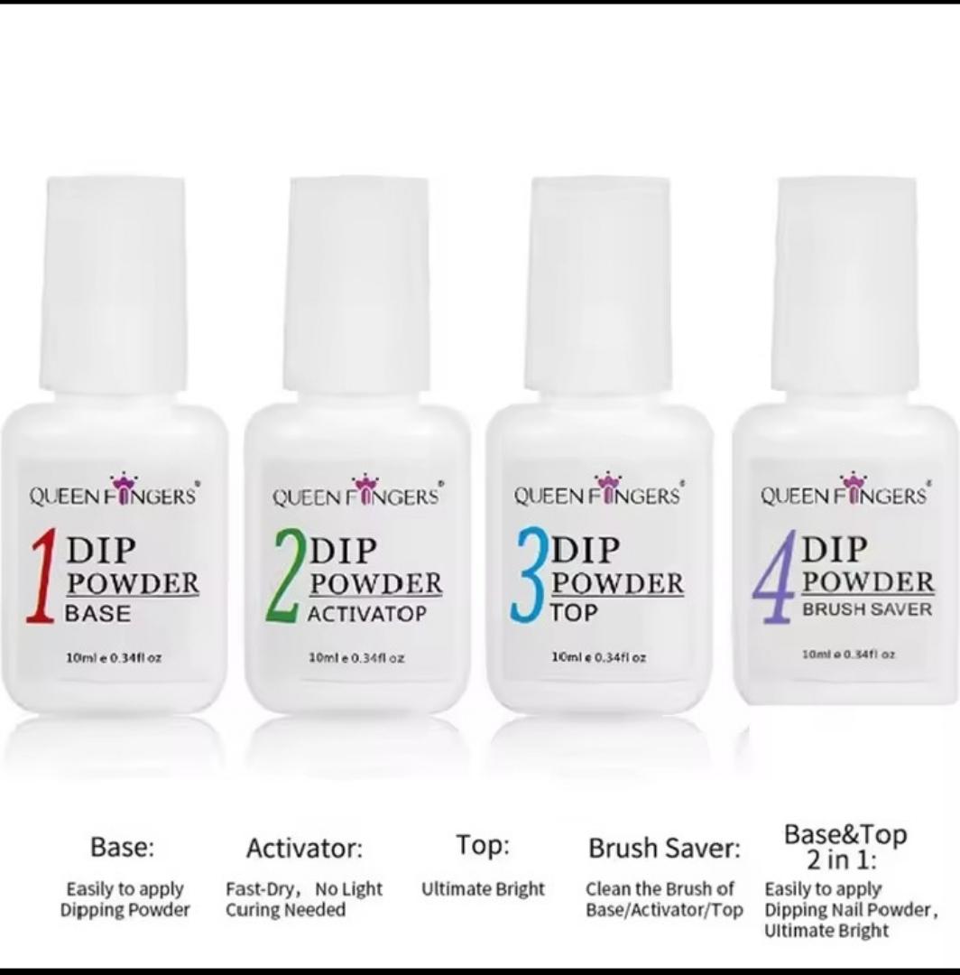 4-in-1 DIP NAIL LIQUID SET – BASE, ACTIVATOR, TOP COAT & BRUSH SAVER (COMPLETE DIP POWDER SYSTEM)