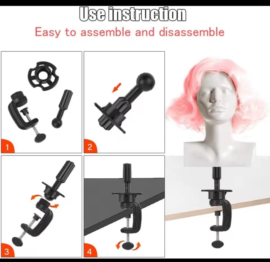 Heavy Duty Mannequin Head Clamp Stand Holder – Adjustable Table Mount Bracket for Hairdressing Training Head, Wig Styling, Braiding Practice, Salon Mannequin Support Tool