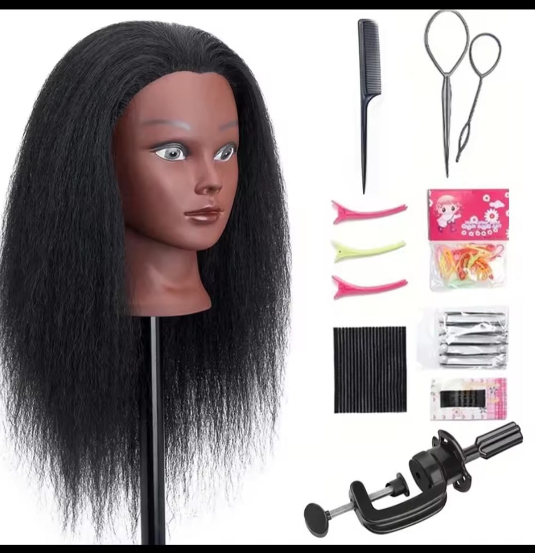 100% Human Hair Female Mannequin Training Head with Long Natural Hair – Cosmetology Practice Dummy for Braiding, Styling, Cutting & Hairdressing Students