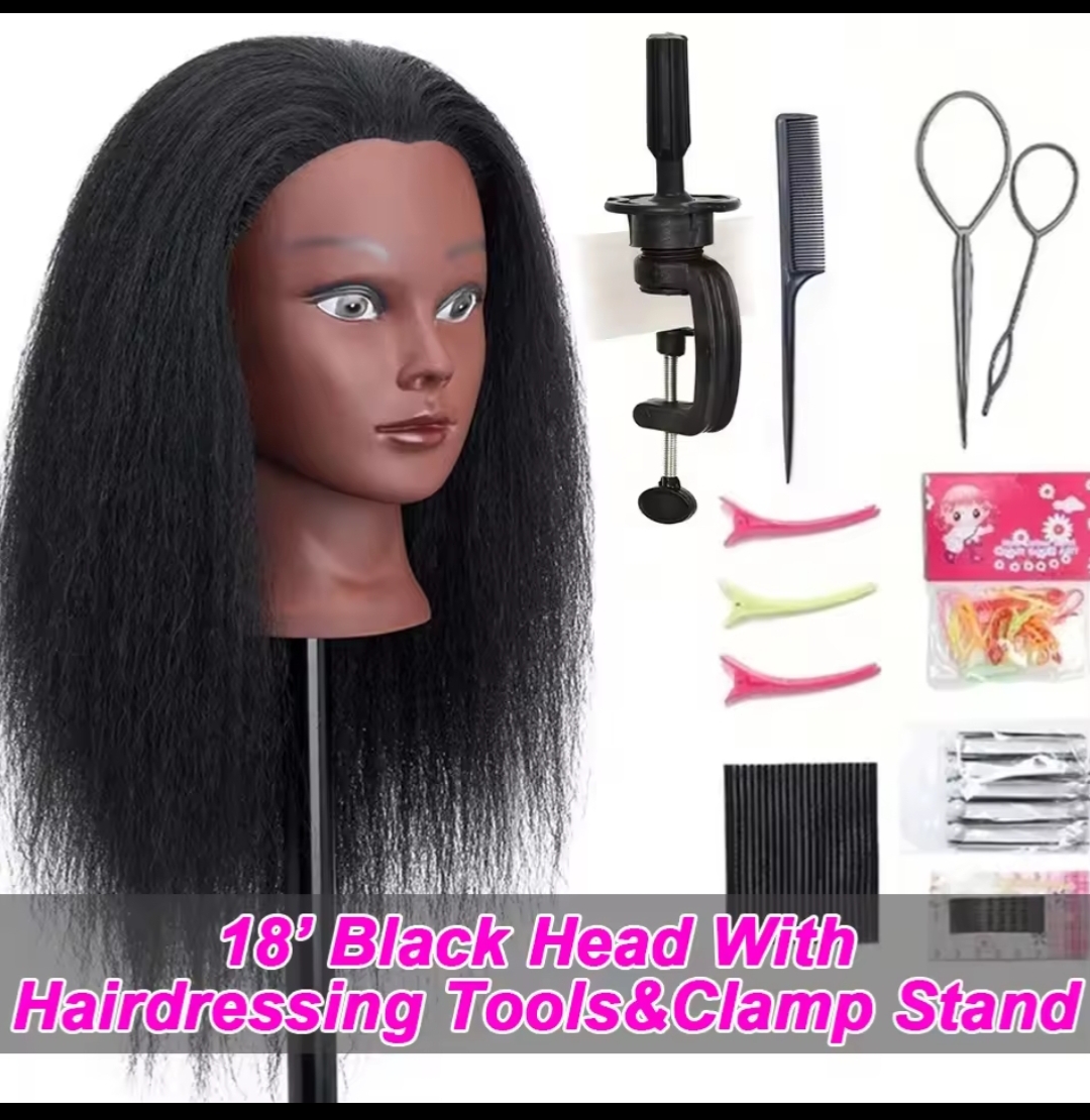 100% Human Hair Female Mannequin Training Head with Long Natural Hair – Cosmetology Practice Dummy for Braiding, Styling, Cutting & Hairdressing Students