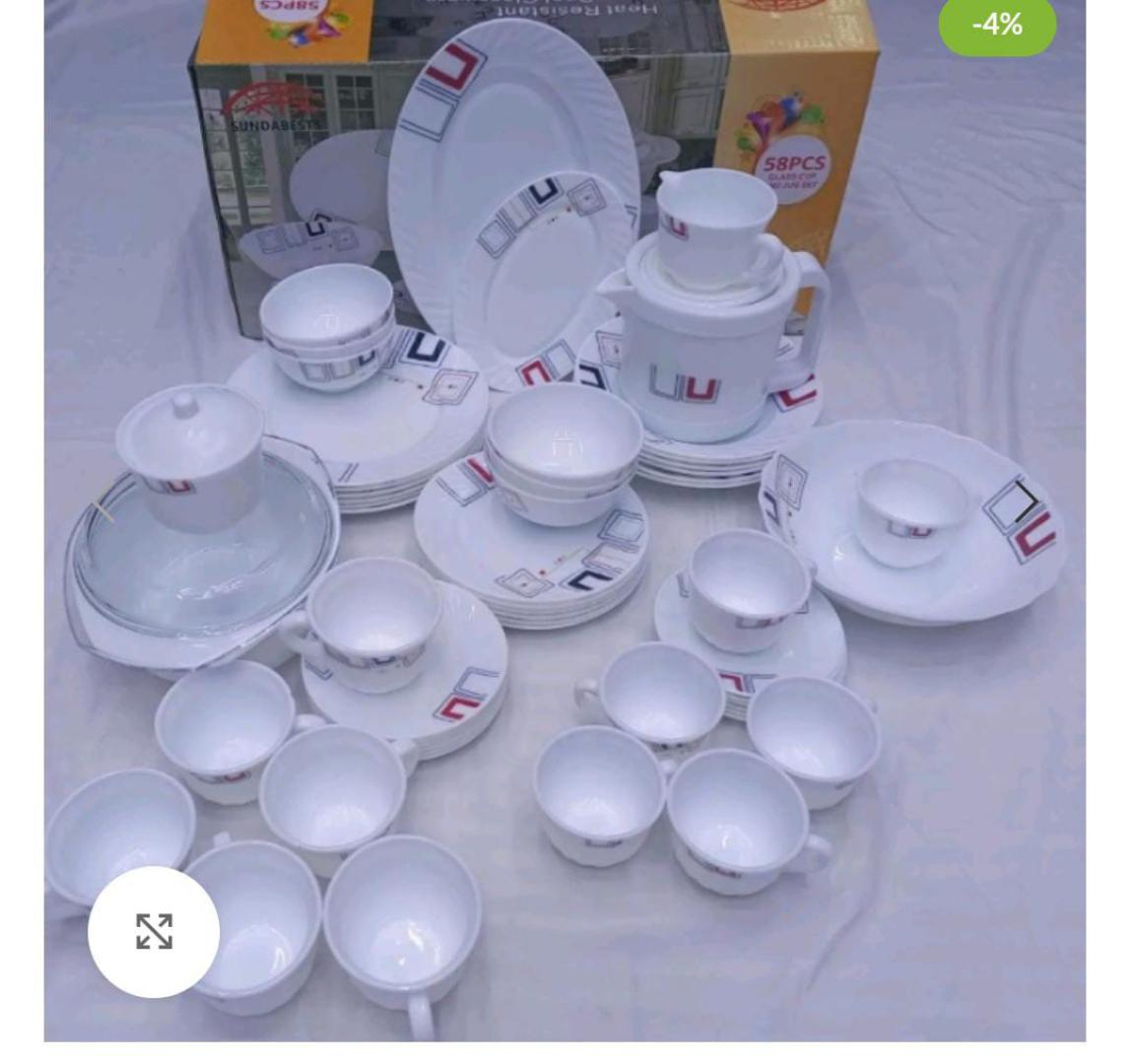 SUNDABEST 58 PCS CERAMIC DINNER SET - 20 plates 12 tea cups, 12 saucers, 1 soup bowl and 6 small bowls, 1 tea pot, 1 milk pot, 2 lids, 1 sugar dish and lid .