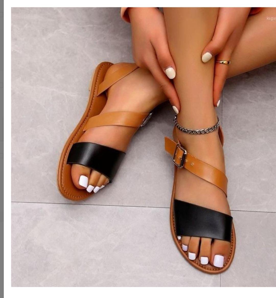 Women's Shoes Sandals Leather ladies Flats Sandals New Flat-soled ladies Sandals Large Size Women Shoes Flat Sandals Retro Girls Simple Open Shoes for Ladies