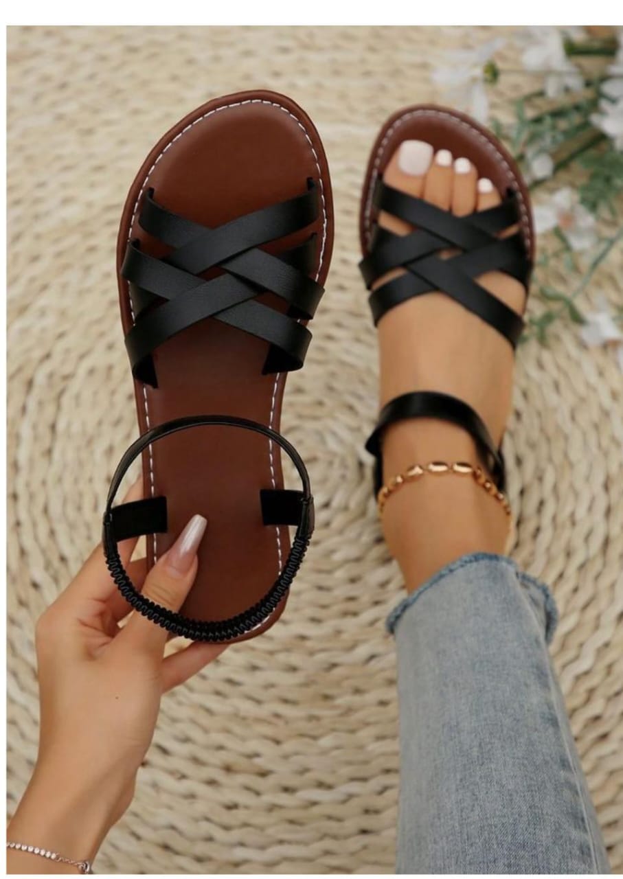 Women's Shoes Sandals Leather ladies Flats Sandals New Flat-soled ladies Sandals Large Size Women Shoes Flat Sandals Retro Girls Simple Open Shoes for Ladies