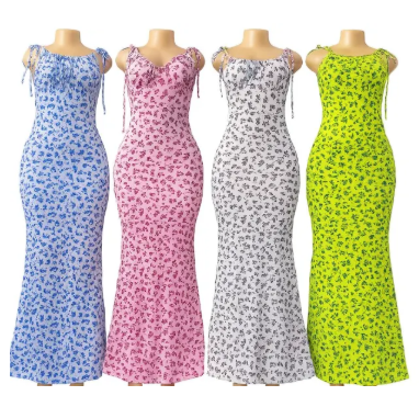1Pc Boho Floral Print Dress – Mermaid Fit Long Bodycon Dress for Women
