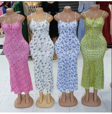 1Pc Boho Floral Print Dress – Mermaid Fit Long Bodycon Dress for Women