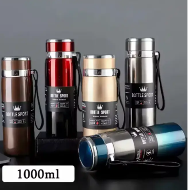 1Pc Premium Stainless Steel Vacuum Flask/Thermos - Double-Wall Insulated, Unbreakable, 1L Size, Keeps Drinks Hot/Cold for 12+ Hours, Portable Made of SUS 304 Stainless steel