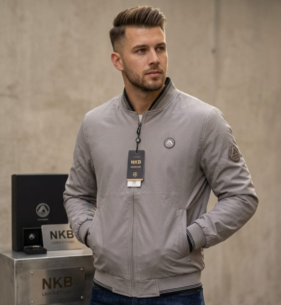 1Pc Men's Casual Double-Sided Bomber Jacket with Ribbed Trim