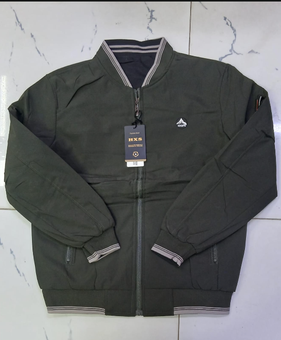 1Pc Men's Casual Double-Sided Bomber Jacket with Ribbed Trim