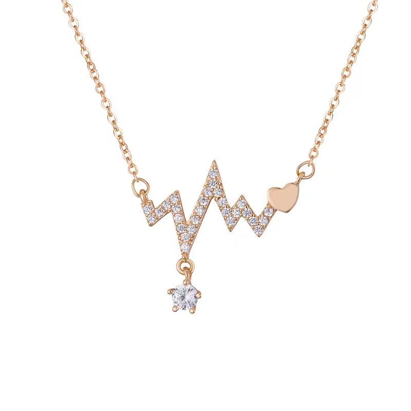 Women's Korean style heartbeat necklace Simple and elegant clavicle chain Gold and silver heart-warming necklace for girlfriend