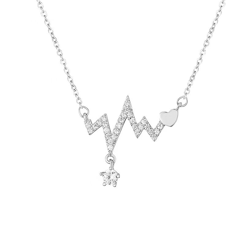 Women's Korean style heartbeat necklace Simple and elegant clavicle chain Gold and silver heart-warming necklace for girlfriend