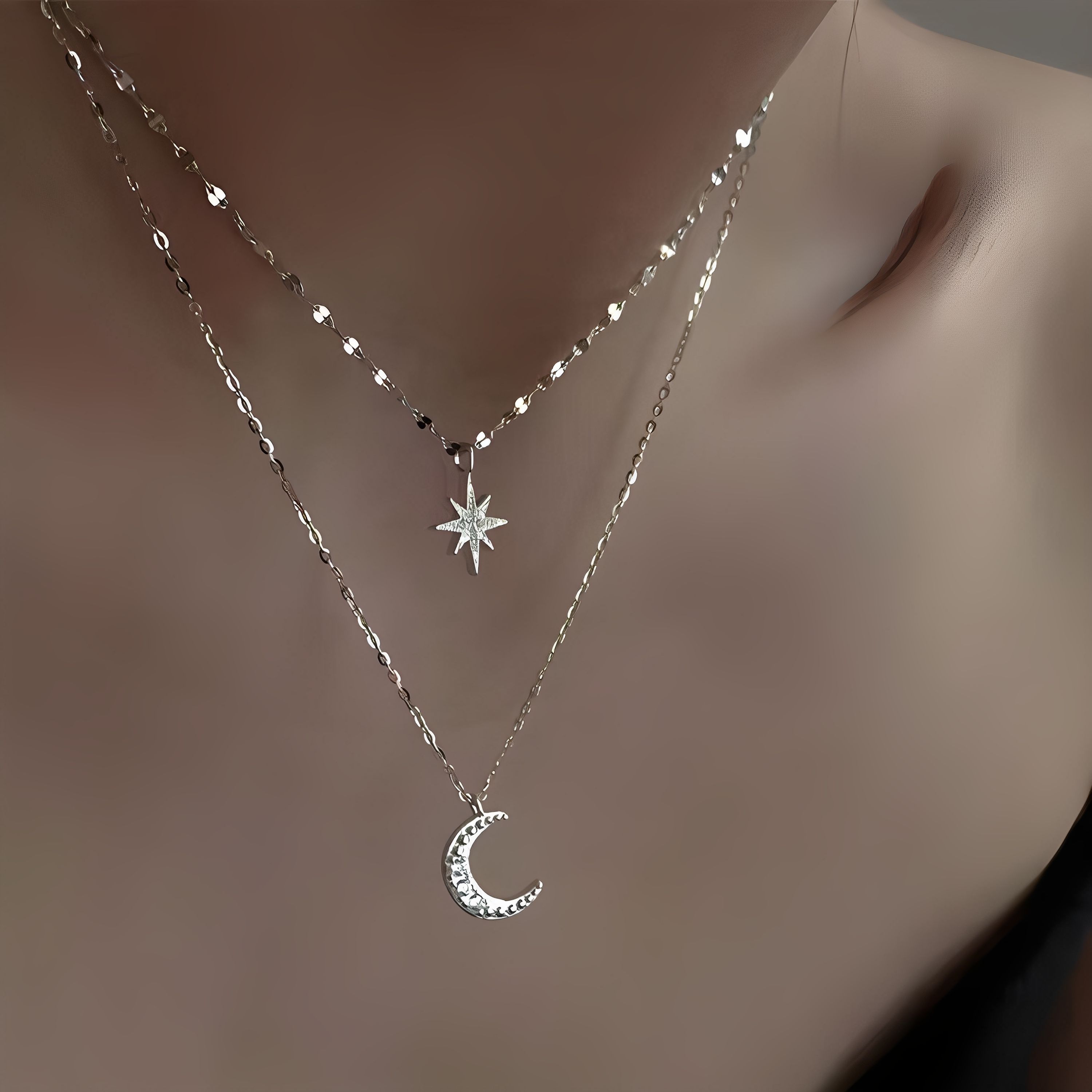 Women's necklaces New versatile star and moon necklace High-end clavicle chain Give yourself a necklace
