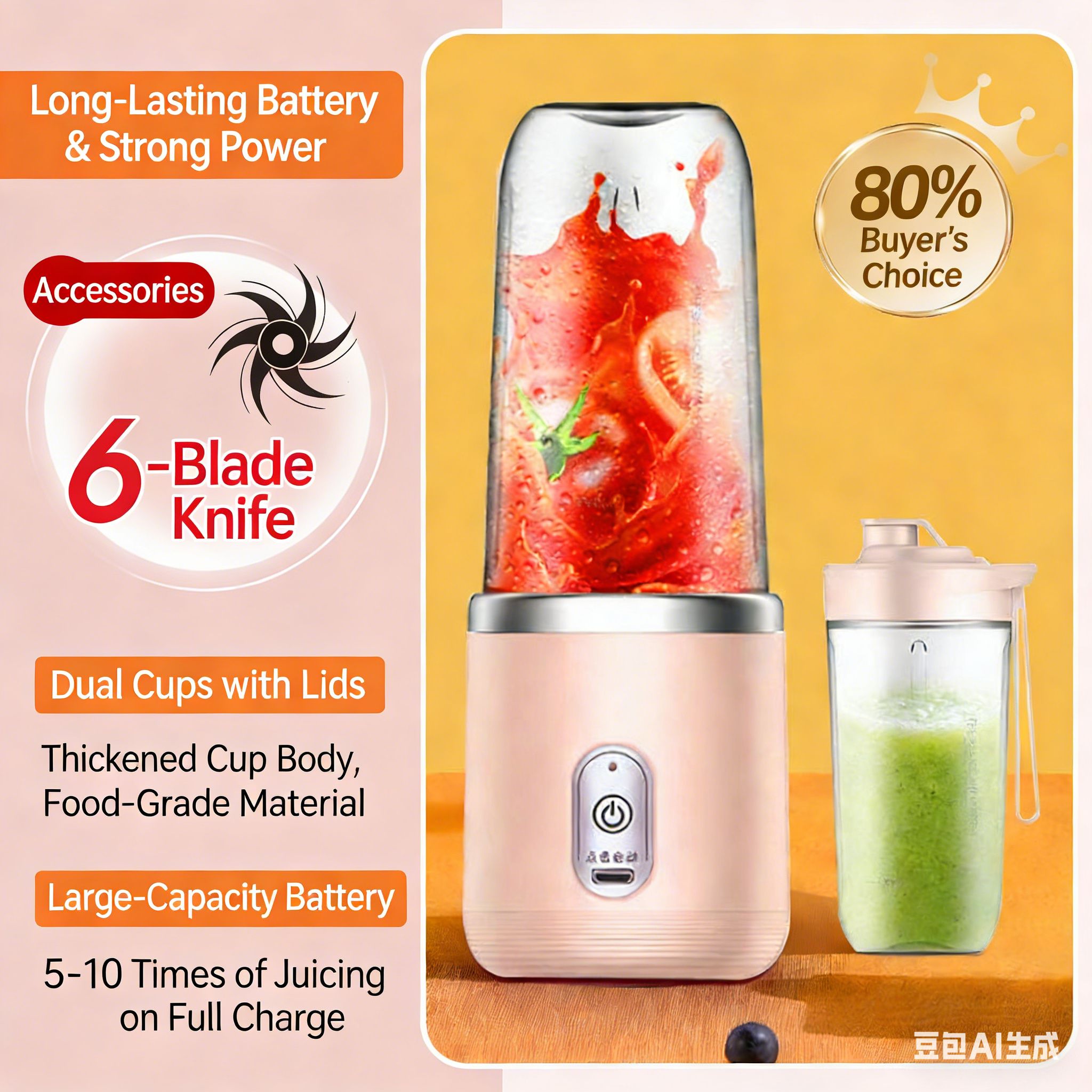 Juicer Portable Juicer Cup USB Rechargeable Mini Personal Blender Office & Travel Fresh Juice Maker