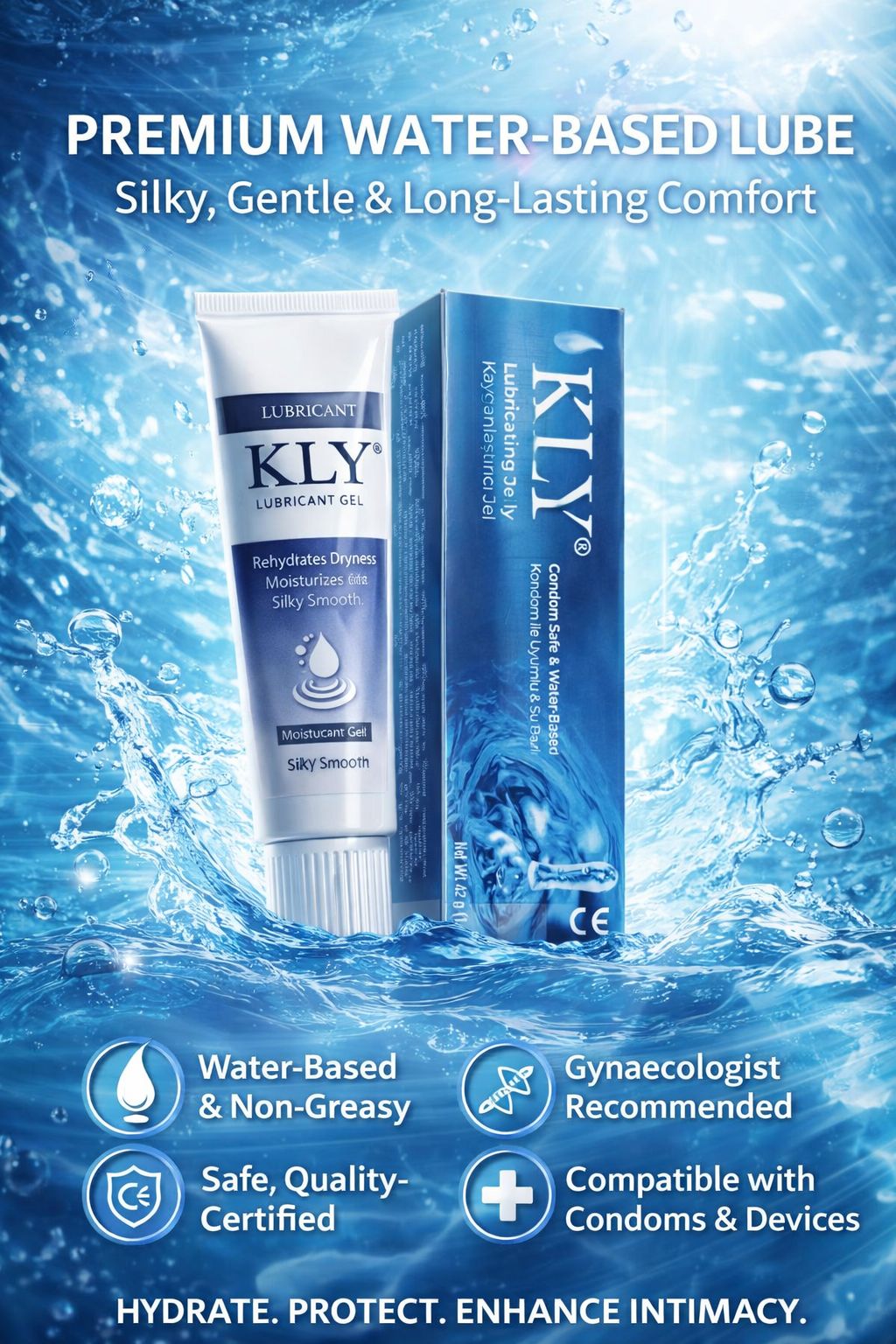 KLY Water-Based Lubricating Jelly – Condom Safe, Smooth & Long-Lasting Personal Gel 42g