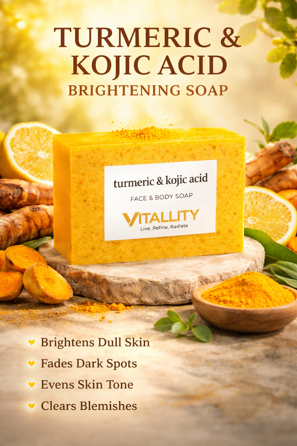 Kojic Acid Turmeric Soap Bar - Dark Spot Remover for Face Body, Even Skin Tone Moisturizing & Nourishing Natural Ingredients