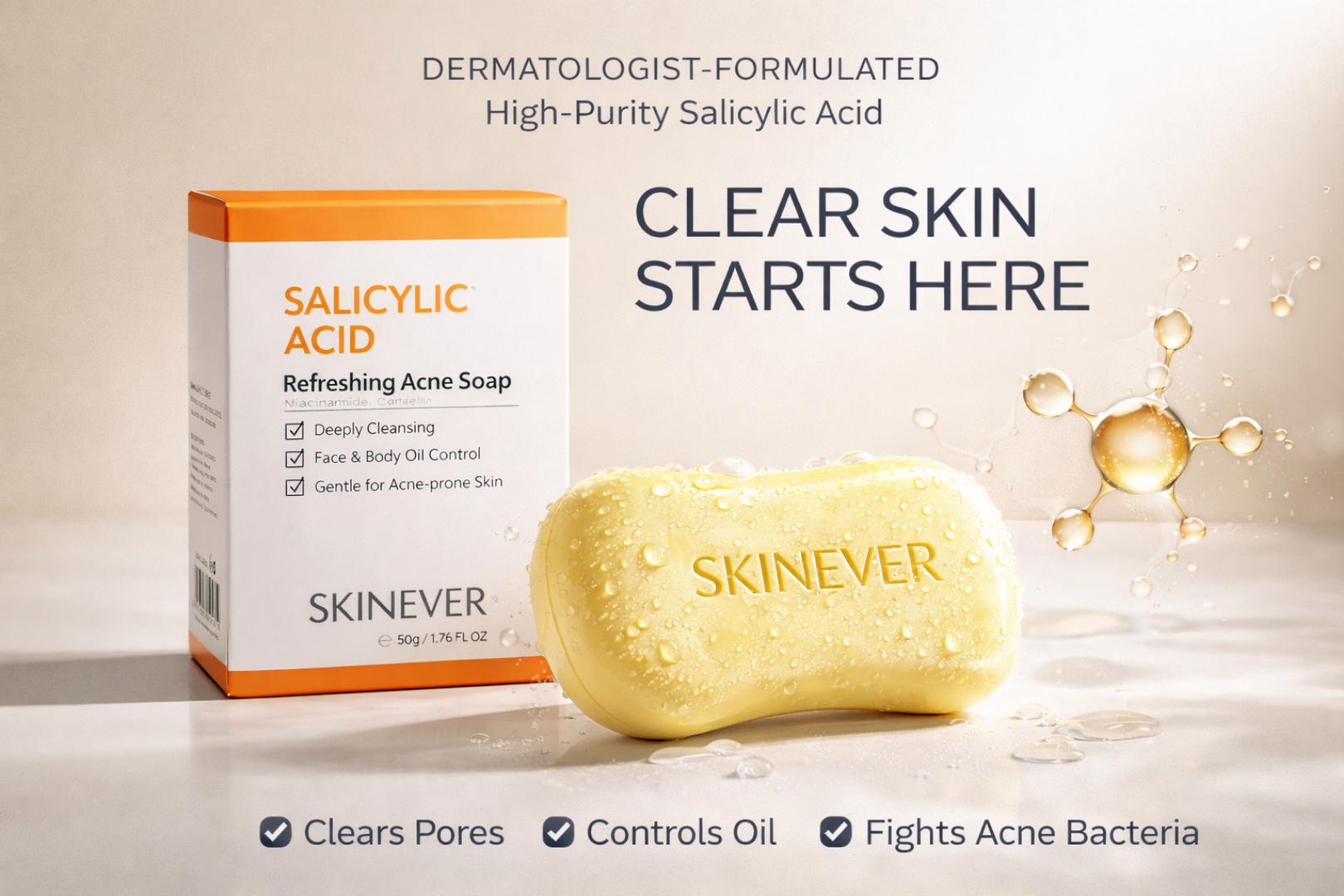 Salicylic Acid Acne Treatment Soap Bar 50g | Oil Control, Deep Pore Cleansing, Blackhead & Pimples Removal | For Oily & Acne-Prone Skin