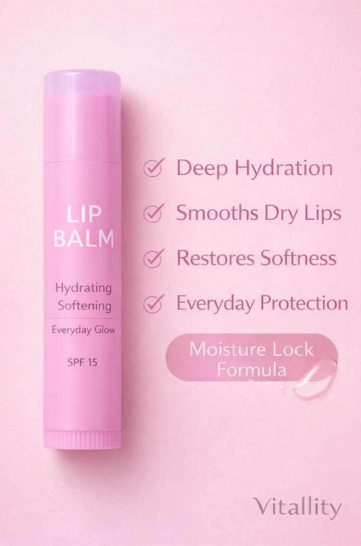 SPF 15 Lip Balm | Repair Dry & Cracked Lips | Deep Moisturizing Lip Care | Healing Lip Treatment for Soft Pink Lips | Vitality Wellness