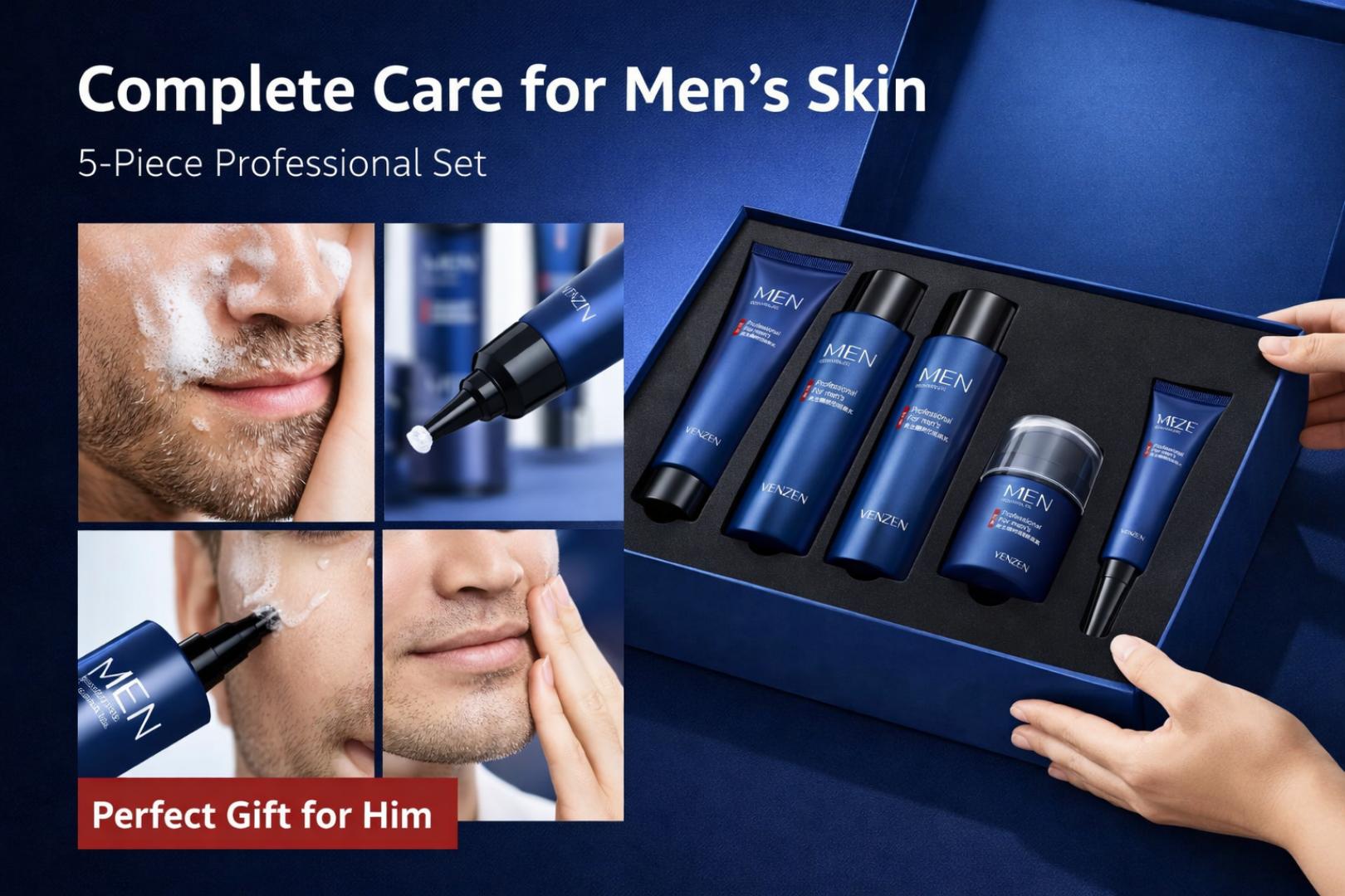 Men Skincare Set Oil Control Face Care Kit Cleanser Toner Cream Serum Moisturizing Grooming Set