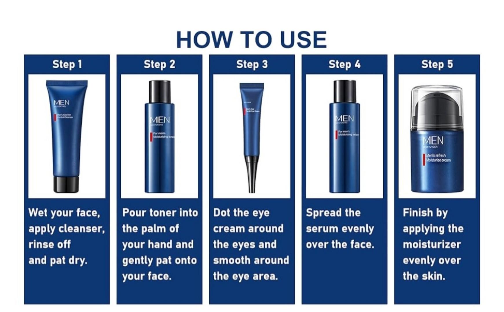 Men Skincare Set Oil Control Face Care Kit Cleanser Toner Cream Serum Moisturizing Grooming Set