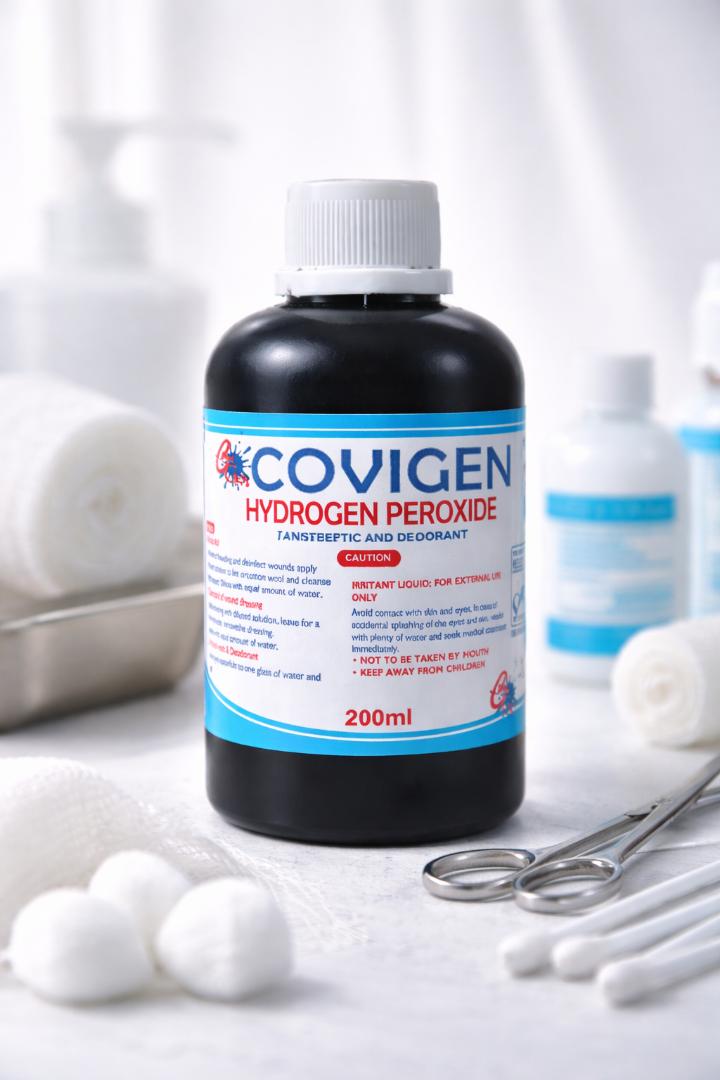 Hydrogen Peroxide 200ml – Covigen Antiseptic Solution | Wound Cleaning, Oral Rinse, Disinfectant