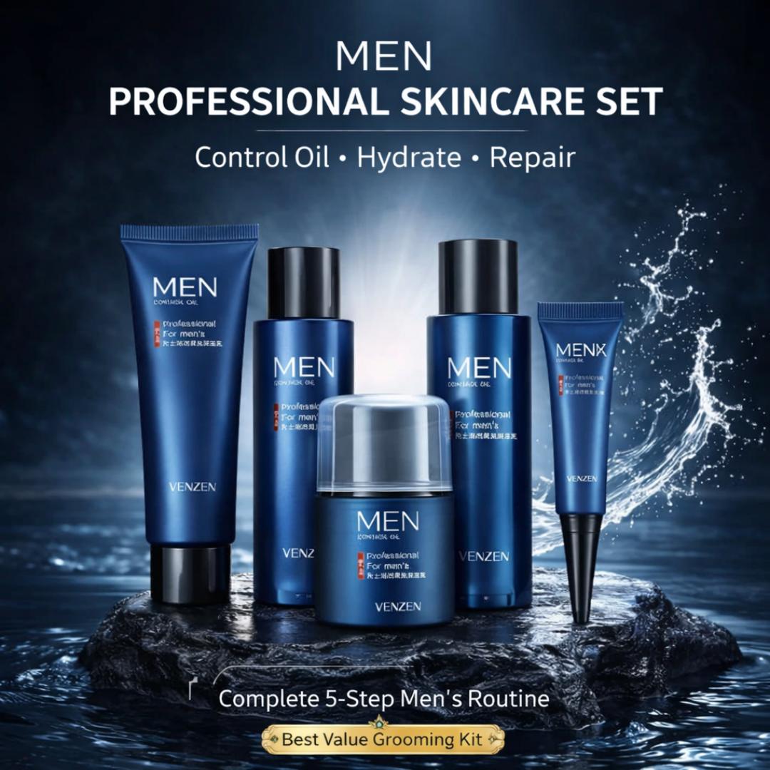 Men Skincare Set Oil Control Face Care Kit Cleanser Toner Cream Serum Moisturizing Grooming Set